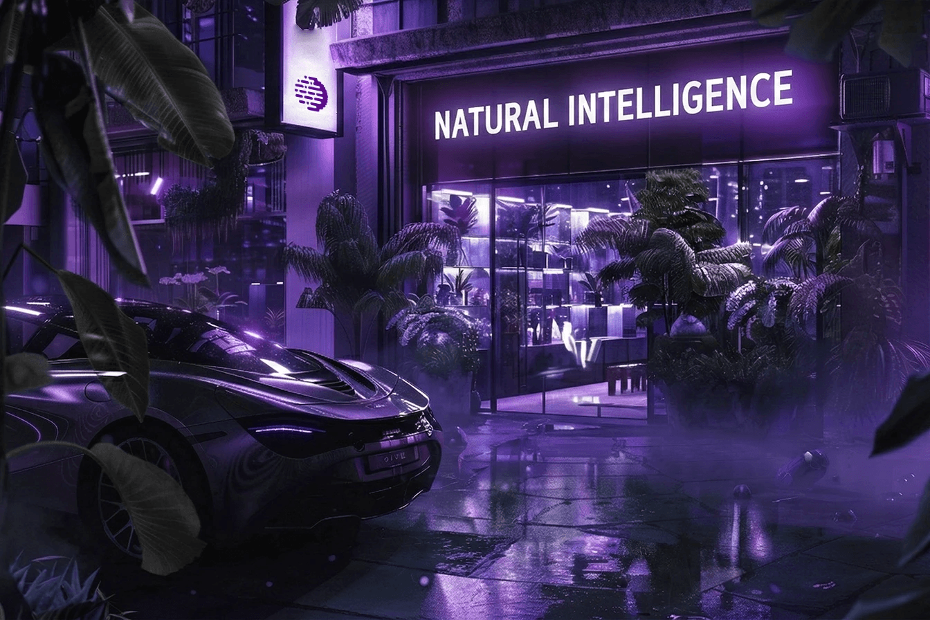 Futuristická výloha obchodu v noční ulici