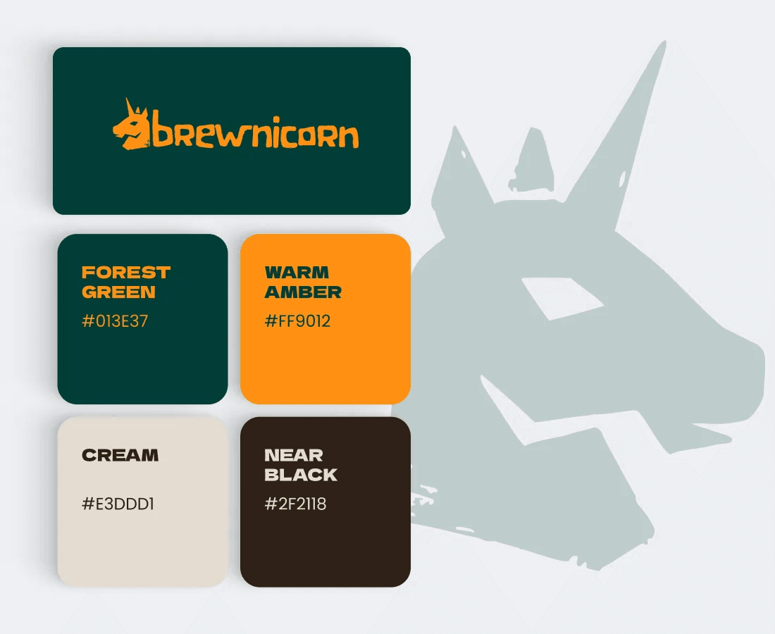 Brewnicorn - logo a barevná paleta vizuální identity