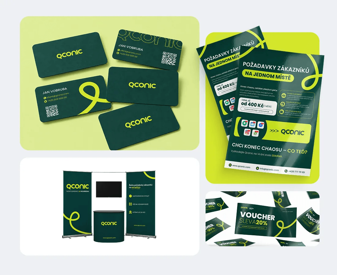 Qconic - tiskoviny, vizitky a outdoor aplikace značky
